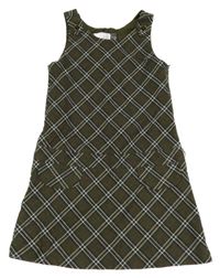 Kaki-čierno-biele kárované šaty Zara