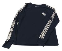 Nové - tmavomodro-růžové triko s pruhem a logem Abercrombie&Fitch
