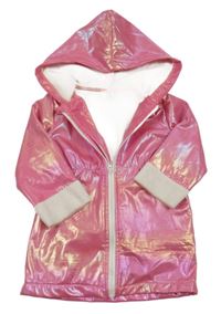 Ružová lesklá jarná bunda s kapucňou Shein