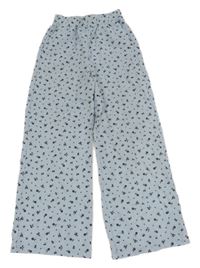 Svetlomodré ľahké široké krepové nohavice s kvetmi H&M