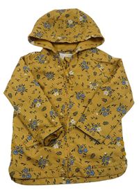Horčicová kvetovaná šušťáková jesenná bunda s kapucňou Mothercare
