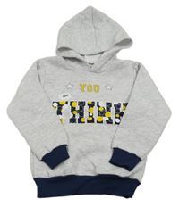 Svetlosivá mikina s nápisom a kapucňou