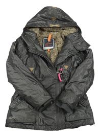 Tmavošedá šusťáková zimní parka s kapucí 