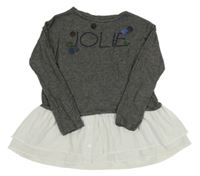 Tmavosivé tričko s nápisem, pajetkami a halenkou Primigi