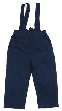 Tmavomodré plátěné kalhoty s kšandami 