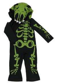 Kockovaným - Čierno-zelená kombinéza s kostmi a kapucí - dinosaurus George