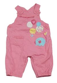 Růžové plátěné laclové kalhoty se zvířátky C&A