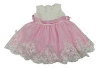 Bílo-růžové krajkovo/tylové slavnostní šaty 