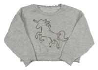 Svetlosivá crop mikina s jednorožcem z kamínků M&Co.