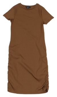 Hnědé žebrované šaty New Look