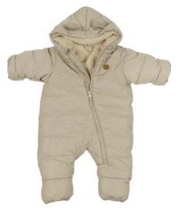 Béžová šusťáková zimní kombinéza s nášivkou a kapucí H&M