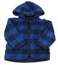 Tmavomodro-modrá kostkovaná huňatá podšitá mikina s kapucí M&S