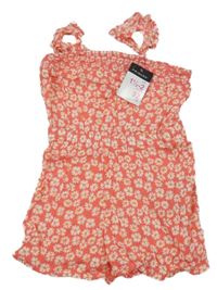 Nové - Růžovo-bílý květovaný kraťasový overal Primark