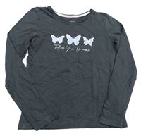 Tmavosivé tričko s motýly Primark