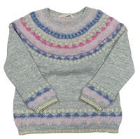 Sivý chlpatý sveter s farebným vzorom John Lewis