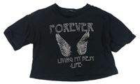 Čierne crop tričko s křídly a nápisom George