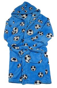 Modrý chlupatý župan s míči a kapucí Playshoes 