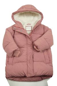 Růžový šusťákový prošívaný zimní kabát s kapucí Next