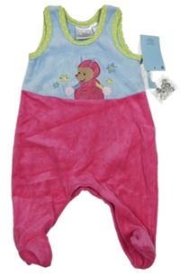 Nové - Světlemodro-růžové sametové dupačky s broučkem Sterntaler