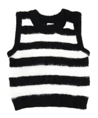 Čierno-biela pruhovaná chlpatá svetrová crop vesta Y.F.K.