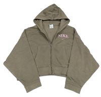 Béžová propínací crop mikina s logem a kapucí Nike