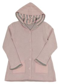 Světlerůžovo-šedý propínací dlouhý svetr s kapucí LC Waikiki