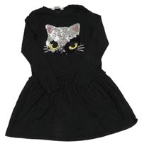 Černé bavlněné šaty s kočkou z flitrů H&M
