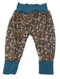 Petrolejové turecké nohavice s kvietkami