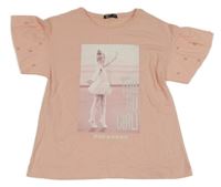 Světlerůžová tunika s baletkou a perlami Tex