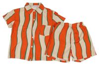 2set - Červeno-smetanovo-zelená pruhovaná košile + kraťasy Shein