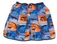 Modro-červené plážové kraťasy se žraloky Y.F.K. 