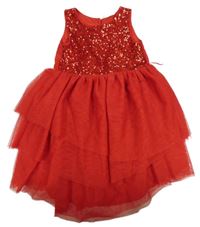 Červené tylové slavnostní šaty s flitrovým živůtkem H&M