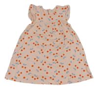 Svetloružové bavlnené šaty s třešničkami Baby Club