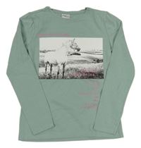 Olivovošedé tričko s koníkem Page one young