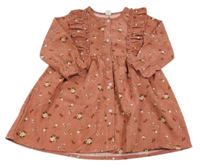 Skořicové menšestrové prepínaci šaty s kvietkami a volánikmi SHEIN