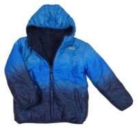 Modro-tmavomodrá prošívaná šusťáková zimní oboustranná bunda s kapucí EDDIE BAUER