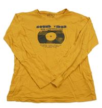 Horčicové tričko s deskou a nápismi BLUE SEVEN