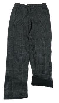 Tmavošedo-čierne kockované chino podšité nohavice POCOPIANO