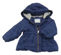 Tmavomodrá prošívaná šusťáková zimní parka s hvězdičkami a kapucí NUTMEG