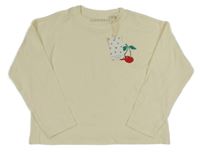 Nové - smotanové rebrované pyžamové tričko s třešničkami Next