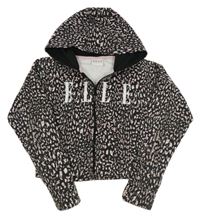 Černo-bílo-růžová vzorovaná propínací crop mikina s logem a kapucí ELLE