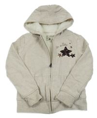 Svetlošedá -smotanová melírovaná prepínaci zateplená mikina s hviezdičkami a flitrami a kapucňou POCOPIANO