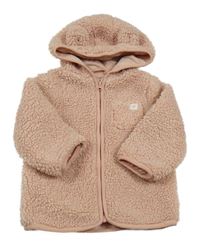Pudrová huňatá podšitá bunda s medvedíkom a kapucňou s uškami Matalan