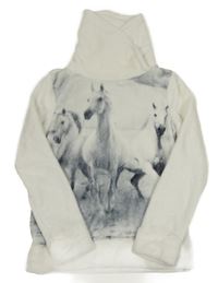 Bielo-sivá plyšová mikina s koníky a komínovým golierom YIGGA