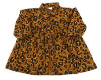 Medovo-černo-pudrové vzorované riflové propínací košilové šaty Next