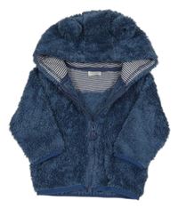 Tmavomodrá huňatá bunda s kapucňou s uškami Next