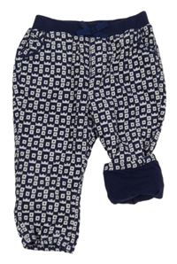 Tmavomodro-bílé vzorované manšestrové podšité kalhoty s mašlí a úpletovým pasem John Lewis