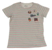 Bielo-farebné pruhované tričko s obrázkami cache cache