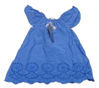 Nové - Chrpově modré plátěné šaty s madeirou REDTAG