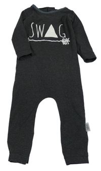 Tmavosivý melírovaný overal nápisom a šípom